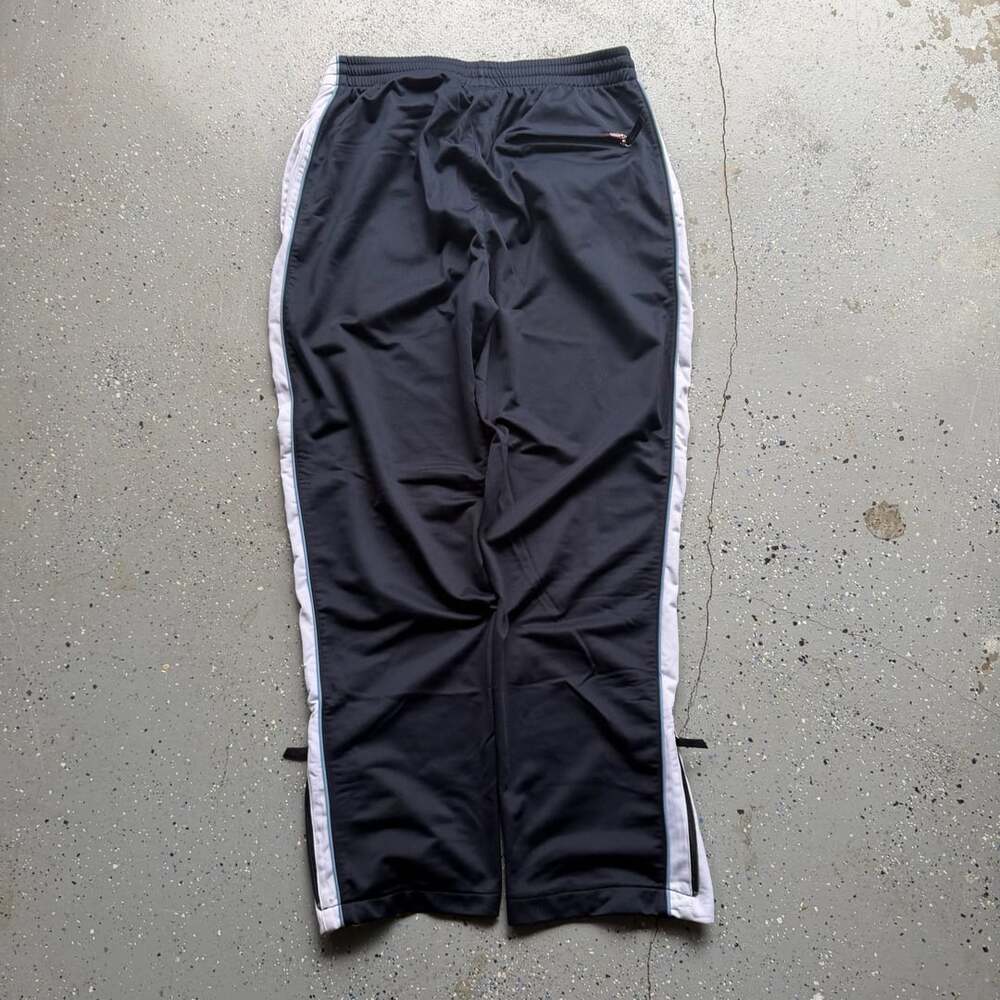 Quiksilver Black Track Pants with White and Blue Side Stripes and Zipper Pockets